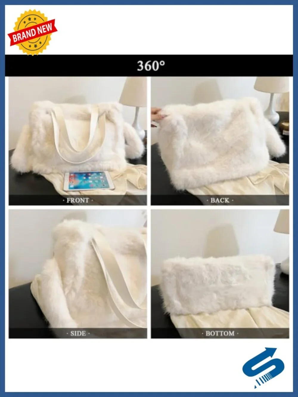 Faux Fur Tote Bag Fluffy Winter Purse Women Top Handle Crossbody Handbag